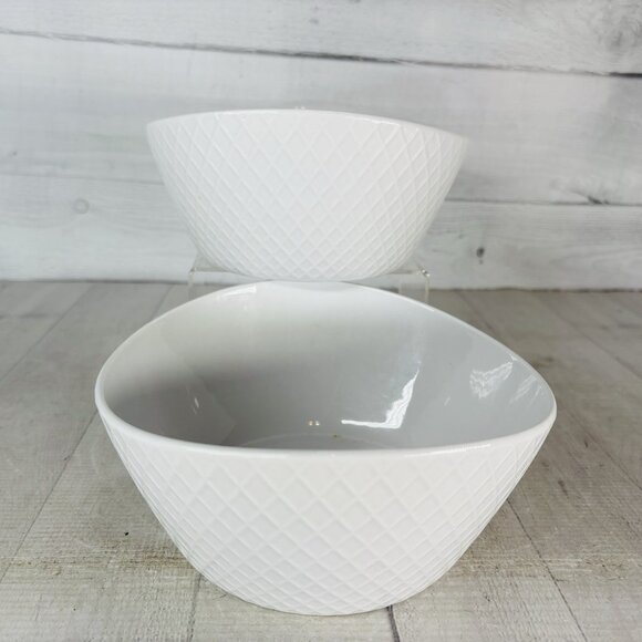 Over And Back DIAMOND White Embossed Criss Cross 8" All Purpose Bowl Set of 2 - Picture 5 of 15